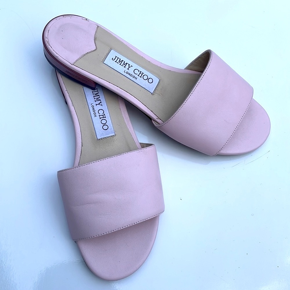 Jimmy Choo Pink Flat Sandals - Baby Pink Made in Italy Flats Leather Slides